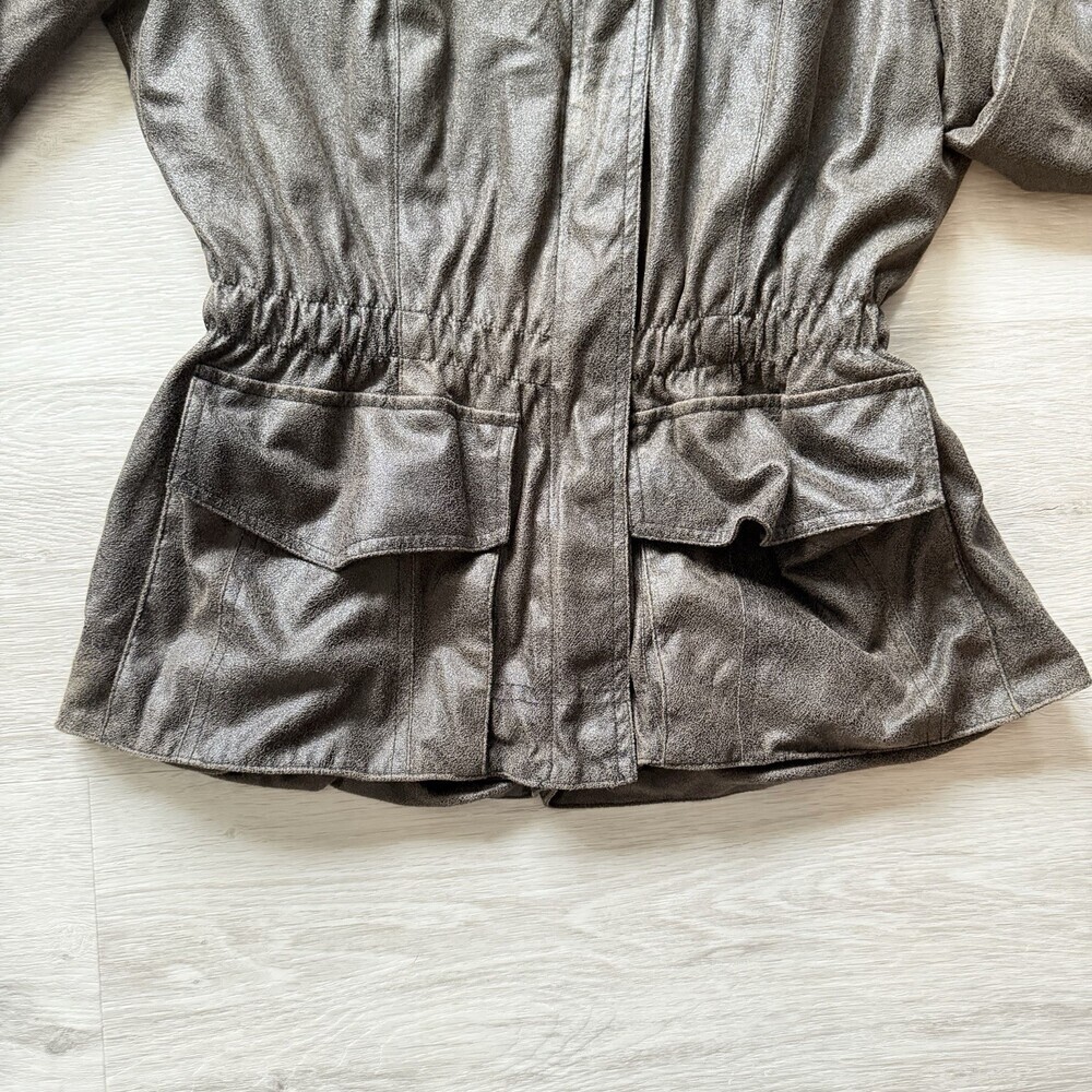 Della Spiga Italy Faux Leather Utility Jacket Brown Cinched Waist Women's Size 4 - Picture 6 of 13